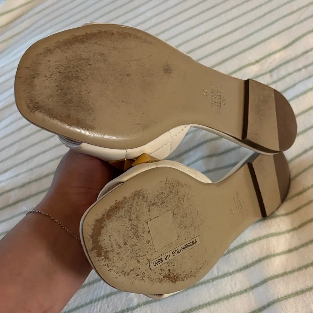 Valentino Cream and Gold Studded Sandals - Picture 3 of 5